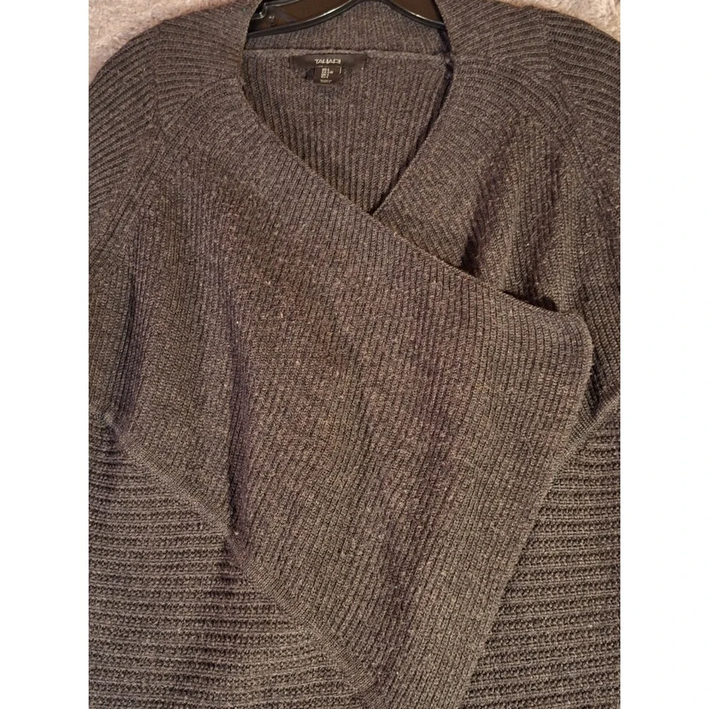 Tahari Womens Charcoal Gray 100% Merino Wool Open Front Cardigan Sweater Large - Picture 8 of 12